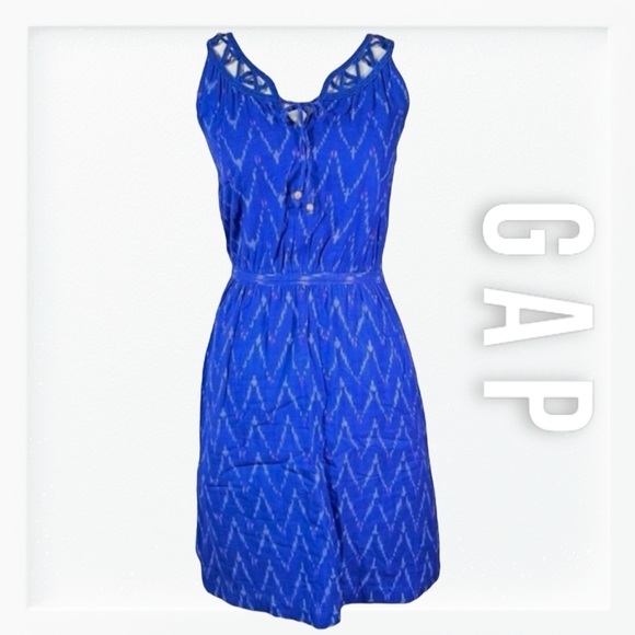 GAP Blue Print Fit and Flare Cutout Neckline Dress sz S - Picture 1 of 13